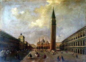 Praça de São Marcos com o Campanile (petróleo) de Michele (attr. to) Marieschi