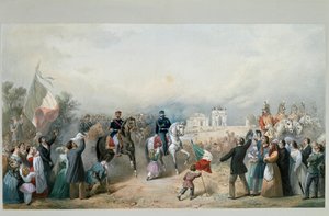 Entrada triunfal do rei da Sardenha Vittorio Emanuele II e Napoleão III em Milão a 8 de Junho de 1859 (aguarela de Michele Bisi