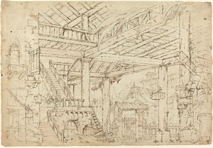 Interior de um celeiro construído em ruínas antigas de Michele Canzio