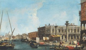 Entrada do Grande Canal de Veneza com a Piazetta e a Libreria Marciana à direita, a Dogana e Santa Maria della Salute à esquerda de Michele Marieschi