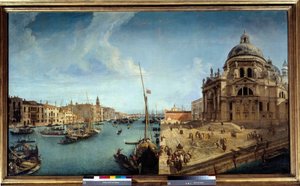 Vista na entrada do Grande Canal e na Igreja de Salute em Veneza Pintura de Michele Marieschi (1710-1741) Sol do século XVIII. 1,25x2,13 m de Michele Marieschi