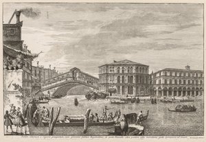 Vistas de Veneza: a ponte e o mercado de Rialto, 1741. de Michele Marieschi