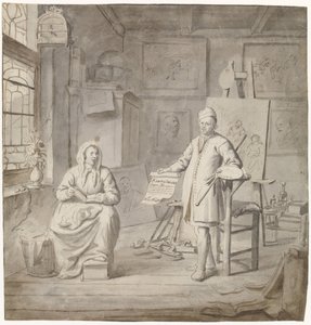 O pintor Michiel Comans e a sua terceira esposa Elisabeth van der Mersche no estúdio
