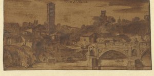 Vista da S. Maria em Cosmedin, do Templo Vesta e da Ponte S. Maria em Roma de Michiel van Overbeek