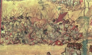 Batalha na cidade de Cholula entre espanhóis e índios em outubro de 1519