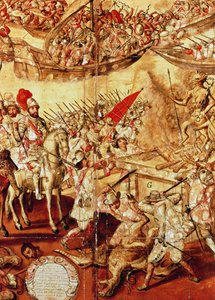 Conquista do México, um de uma série de 24 painéis