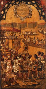 A Conquista do México, Painel X, c.1696-1715 (pintura sobre madeira) de Miguel Gonzalez