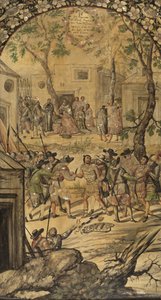 A Conquista do México por Hernán Cortes par González, Miguel e Juan (em atividade no final do 17º cen.). Óleo sobre madeira, tamanho : 97x53