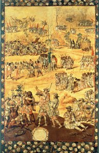 O Encontro entre Hernando Cortes (1485-1547) e Montezuma (1466-1520), painel da Conquista do México