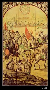 O encontro entre Hernando Cortes (1485-1547) e Montezuma (1466-1520) 1698