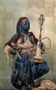 "Portrait de nubien a la pipe a eau" (Nubiano com um tubo de água) Aquarelle de Mihaly Zichy (1827-1906) 1862 Dim 49,5x31 cm Colecção Privada