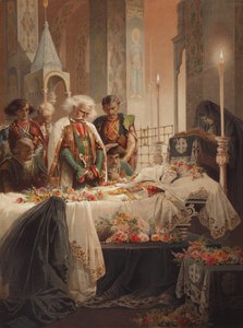 Tamara no caixão. Ilustração do poema O Demônio, de Mikhail Lermontov, c. 1880 de Mihaly von Zichy