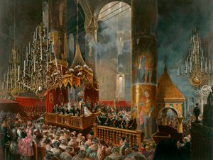 A coroação da czarina Maria Alexandrovna da Rússia, Moscou, 1856. de Mihaly von Zichy