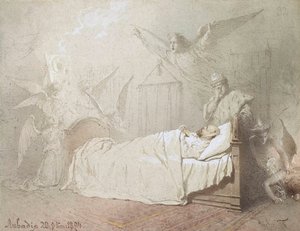 Alexandre III em seu leito de morte cercado por anjos, 1895. de Mihály Zichy