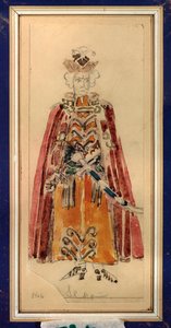 Traje preparatório para a ópera ""Mazepa"" de Piotr Tchaikovsky (1840-1893) (Figurino para a ópera Mazepa de P Tchaikovsky) - Obra de Mikhail Alexandrovich Vrubel (Vrubel) (1856-1910), lápis e guache sobre papel, arte cenográfica russa - St de Mikhail Aleksandrovich Vrubel