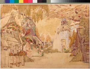 Decor preparatoire pour "La Fiancee du Tsar" de Nicolas (Nikolai) Rimsky Korsakov (Rimsky-Korsakov) (1844-1908) (Desenho de palco para a ópera "A Noiva do Czar" de N Rimsky Korsakov (Rimsky-Korsakov) - Oeuvre de Mikhail ALexandrovich Vrubel (Vroubel de Mikhail Aleksandrovich Vrubel