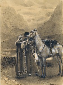 Adeus de Zara com Ismail. Ilustração do poema Ismail Bey, de Mikhail Lermontov, 1890-1891 de Mikhail Aleksandrovich Vrubel