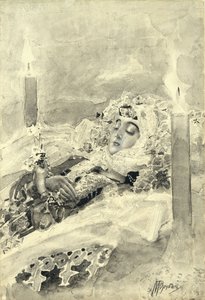 Tamara no caixão. Ilustração do poema O Demônio, de Mikhail Lermontov, 1890-1891 de Mikhail Aleksandrovich Vrubel