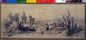 Desenho de cortina para a ópera ""Mazepa"" de Piotr Ilitch Tchaikovsky (1840-1893) (Design de cortina para a ópera ""Mazepa"" de P.Tchaikovsky). Obra de Mikhail Ilyich Bocharov (1831-1895). aquarela sobre papel de Mikhail Ilyich Bocharov