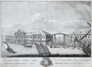 Vista do segundo palácio de inverno com o canal que liga o Moika ao Neva, 1753 de Mikhail Ivanovich Makhaev