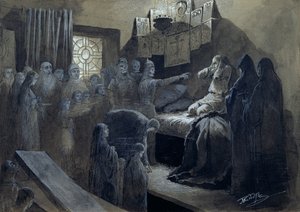 Ivan IV (1530-1584) O Terrível Visitado pelos Fantasmas daqueles que Ele Assassiou (caneta e tinta com bodycolour no papel)