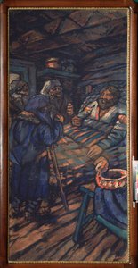 O Casamento do Grão-Duque Vladimir I Svyatoslavich (conhecido como o Grande ou Sol Vermelho, 958-1015) (O Casamento do Grão-Duque Vladimir I Svyatoslavich) Vladimir alite é cercado por três velhos - Pintura de Mikhail Nikolayevich Yakovlev (1880- 1942), ól de Mikhail Nikolayevich Yakovlev