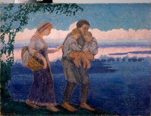 Evening Homecoming - Pintura por Mikhail Nikolayevich Yakovlev (1880-1942), óleo sobre tela