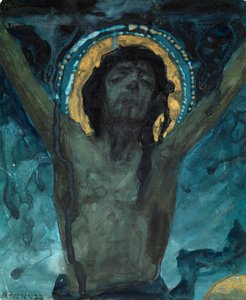 Pintura "Cristo na Cruz" de Mikhail Vasilyevich Nesterov (1862-1942) Dim 19x15,5 cm Colecção privada de Mikhail Vasilievich Nesterov