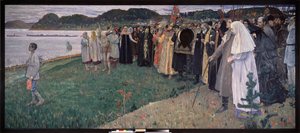 Na Rússia, The Folk Soul. Pintura de Mikhail Vasilyevich Nesterov (1862-1942), óleo sobre tela de Mikhail Vasilievich Nesterov