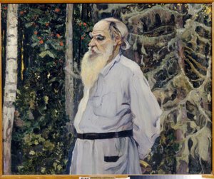 Retrato do autor Leon N. Tolstoi (1828-1910) (Retrato do autor Leo N. Tolstoy). Pintura de Mikhail Vasilyevich Nesterov (1862-1942), óleo sobre tela de Mikhail Vasilievich Nesterov
