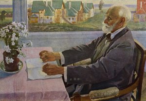 Retrato do fisiologista russo Ivan Pavlov (cor litho) de Mikhail Vasilievich Nesterov