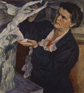 Retrato da escultora soviética Vera Mukhina (cor litho) de Mikhail Vasilievich Nesterov