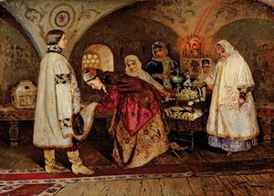 Czar Alexei Mikhailovich (1629-76) Encontro com sua noiva, Maria Miloslavasky, 1887 de Mikhail Vasilievich Nesterov