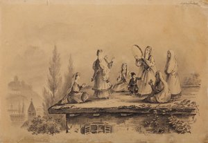 Mulheres georgianas no telhado Lezghinka, 1837