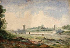 Ponte suspensa sobre o Arno, perto do Cascine, Florença, século XIX.