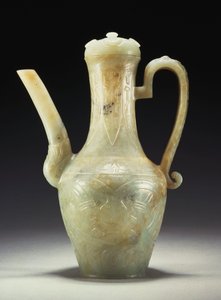 Uma jarra e tampa de jade celadon tardia Ming (jade) de Ming Dynasty Chinese School