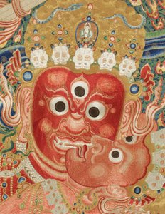 Pormenor da Thangka de seda imperial bordada de Ming Dynasty Chinese School