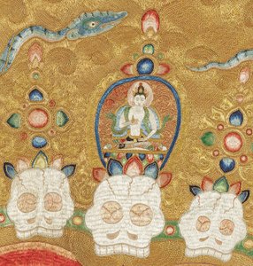 Pormenor da Thangka de seda imperial bordada de Ming Dynasty Chinese School
