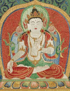 Pormenor da Thangka de seda imperial bordada de Ming Dynasty Chinese School