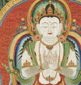 Pormenor da Thangka de seda imperial bordada de Ming Dynasty Chinese School