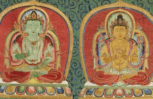 Pormenor da Thangka de seda imperial bordada de Ming Dynasty Chinese School