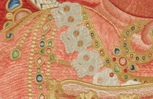 Pormenor da Thangka de seda imperial bordada de Ming Dynasty Chinese School