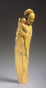 Figura de Guanyin segurando uma criança (esculpida em marfim) (ver também 272122)