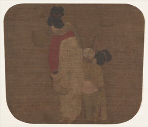 Senhora e filhos (folha de álbum; tinta e cor sobre seda) de Ming Dynasty Chinese School