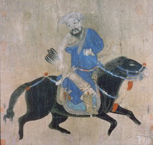 Arqueiro mongol a cavalo, de selos do Imperador Ch&39;ien Lung e outros, do século XV ao XVI (tinta e wc no papel)
