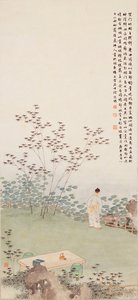 Olhando para um Lago de Lótus (tinta e cor no papel) de Ming Yu