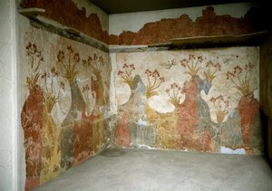 Arte Minoana: "Primavera" Frescos de Akrotiri a Santorini. Século XVI a.C. Athenes, Museu Nacional de Arqueologia - Arte Minoana: a primavera. Frescoes de Akrotiri, Santorini. Século XVI a.C. Museu Nacional de Arqueologia, Atenas, Grécia. de Minoan