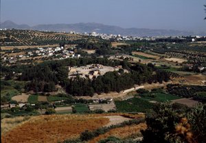 Arte Minoana: vista de todo o palácio do Rei Minos em Cnossos (Knossos). 1600-1400 AC. Creta de Minoan