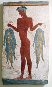 Civilização grega, afresco representando pescador, de Akrotiri, Thera, Santorini, Grécia (afresco) de Minoan