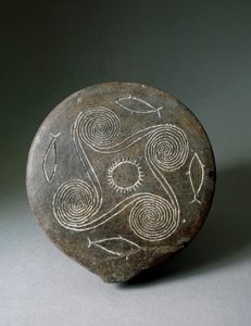 Arte minóica: disco circular de Naxos em terracota. A civilização minóica. 2400-2000 AC. Athenes, Museu Nacional de Arqueologia. de Minoan
